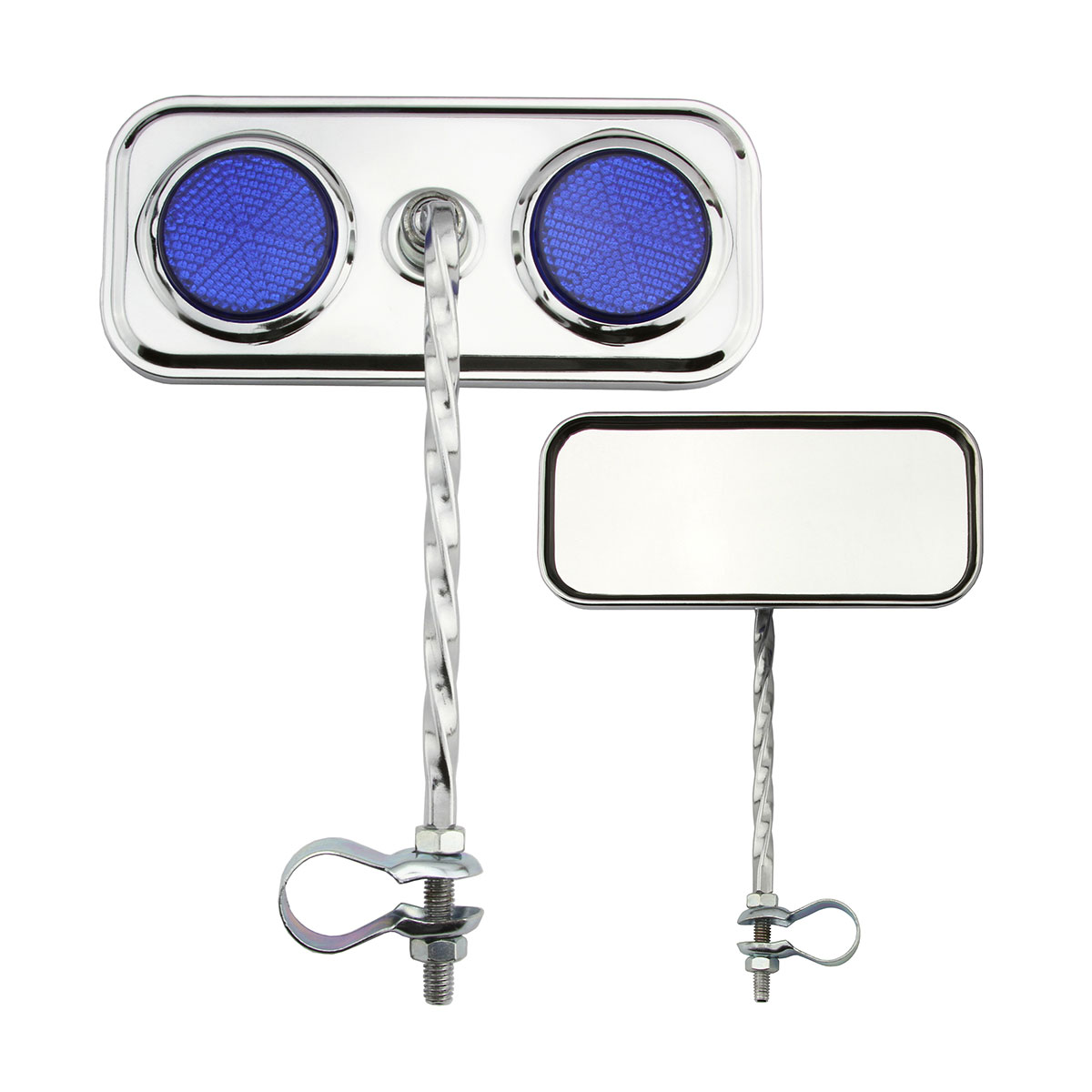 Rectangle Square Twisted Mirror Chrome Blue Reflectors.